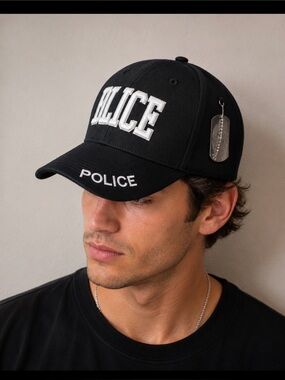 NEW with tags black adjustable POLICE cap/hat with embroidered lettering